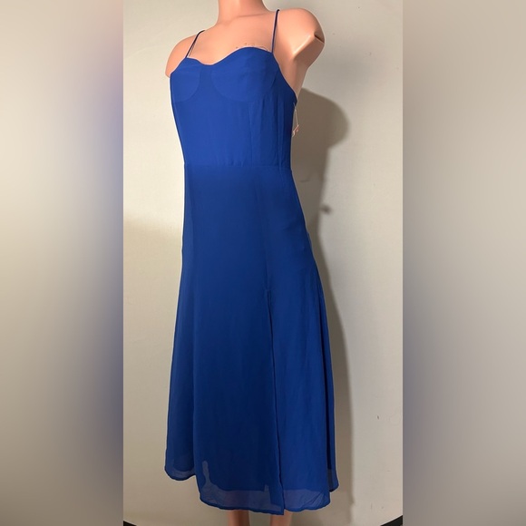 Aqua Corset Midi Dress Women's Lined Royal Blue Zip Self-Tie Strap~Sz M - Picture 1 of 11
